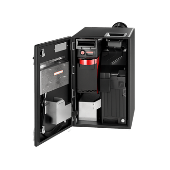 Interior de la máquina AT-CASH EVO con compartimentos de gestión de efectivo